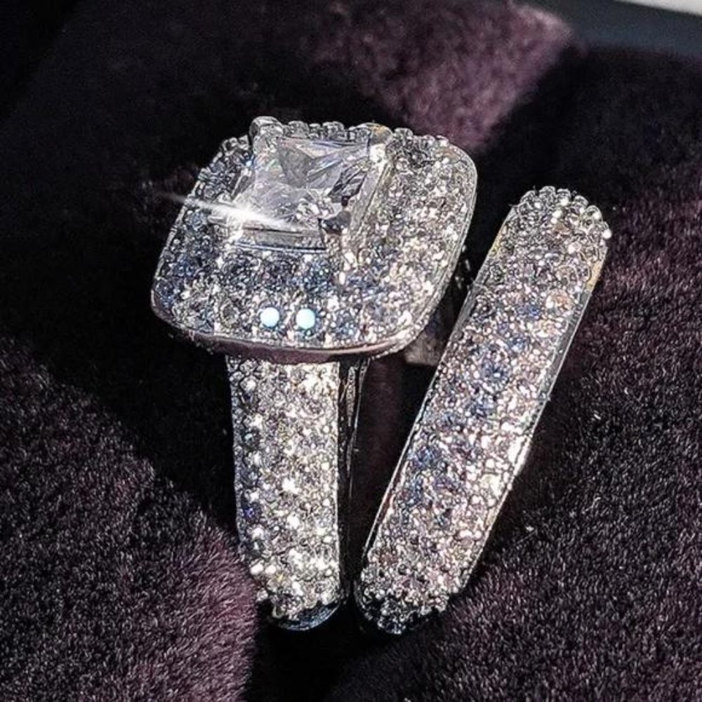 NEW SET 925 STERLING SILVER DIAMOND RING, CUTE RING, SHINY RING. - Picture 2 of 6